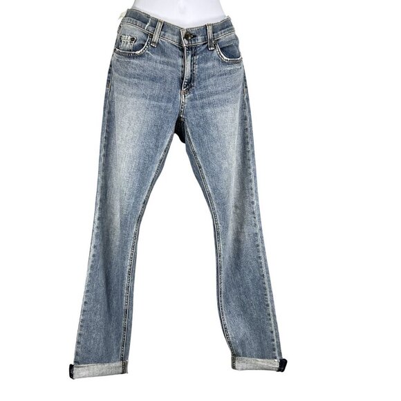 Rag & Bone Jean Dre Slim Boyfriend Low Rise US 4 Valencia Raw Hem USA Made Edgy - Picture 2 of 15